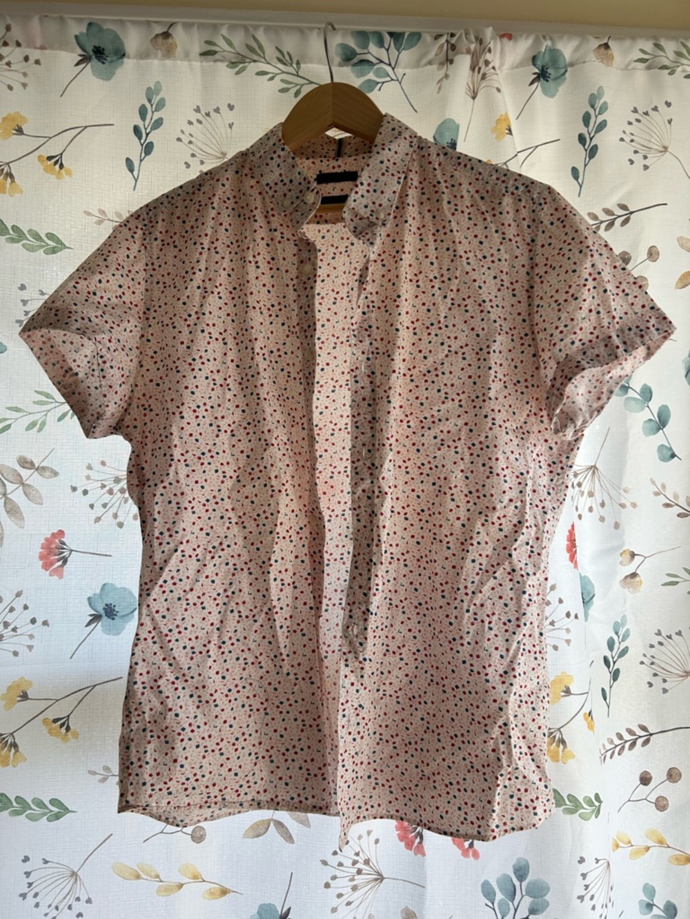 White Short-Sleeve Shirt with Micro Dot Print
